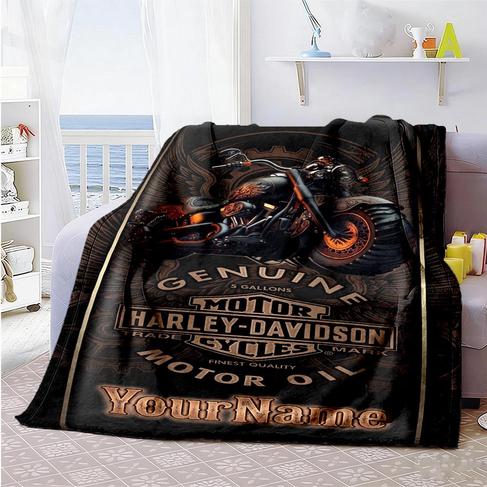 Motociclette Harley-Davidson Personalizza il Tuo Nome Coperta Accogliente Coperta Personalizzata Comfort Durevole Versatile per Riposo Letto Divano Spiaggia