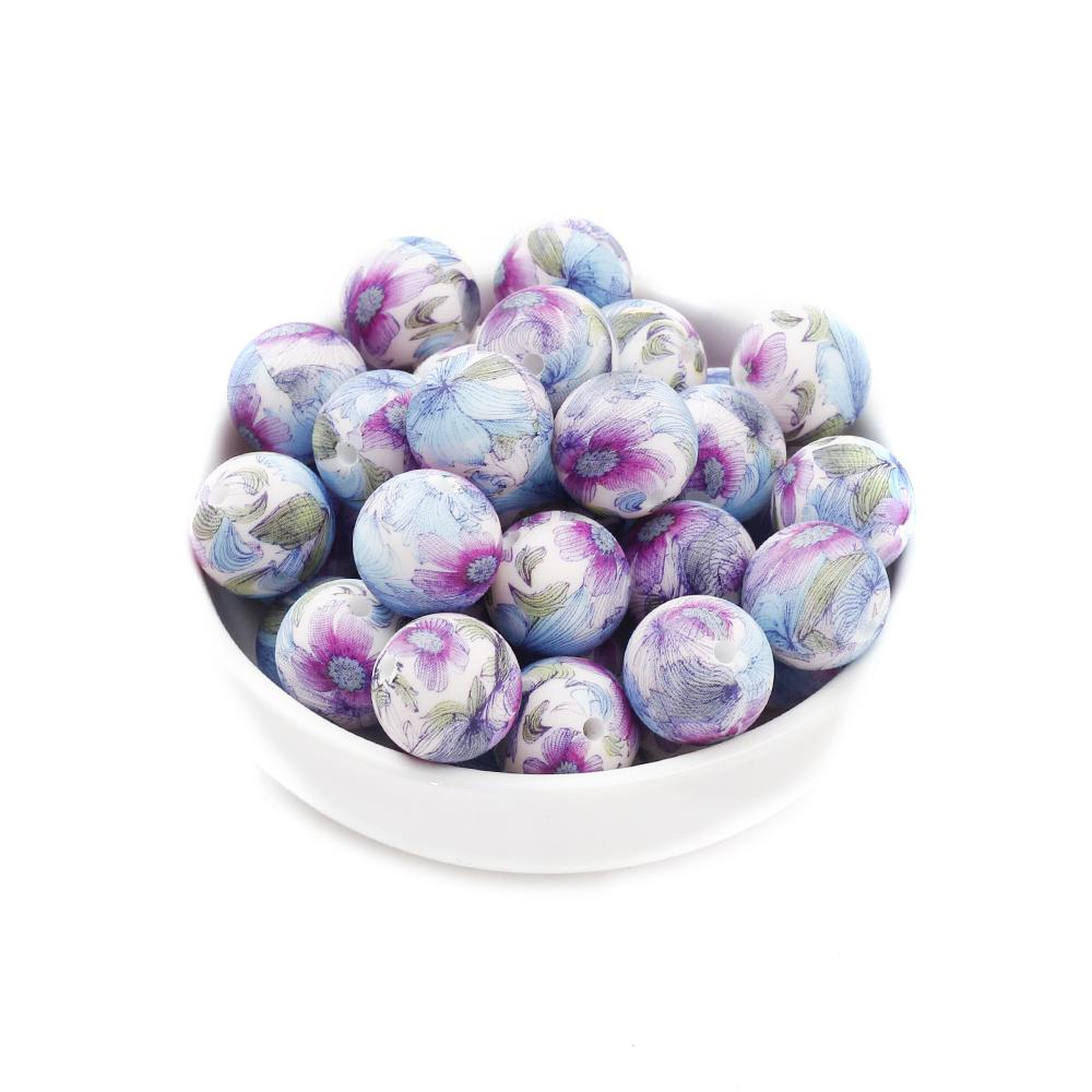 10Pcs 15mm New Silicone Beads Round Print Colorful Spacer Beads Food Grade Baby Nursing Necklace Pacifier Chain Teether Toys