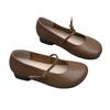 Artistic Genuine Leather Cowhide Women's Shoes with Thick Heels Round Hands Shallow Heads and Casual Medium Heels