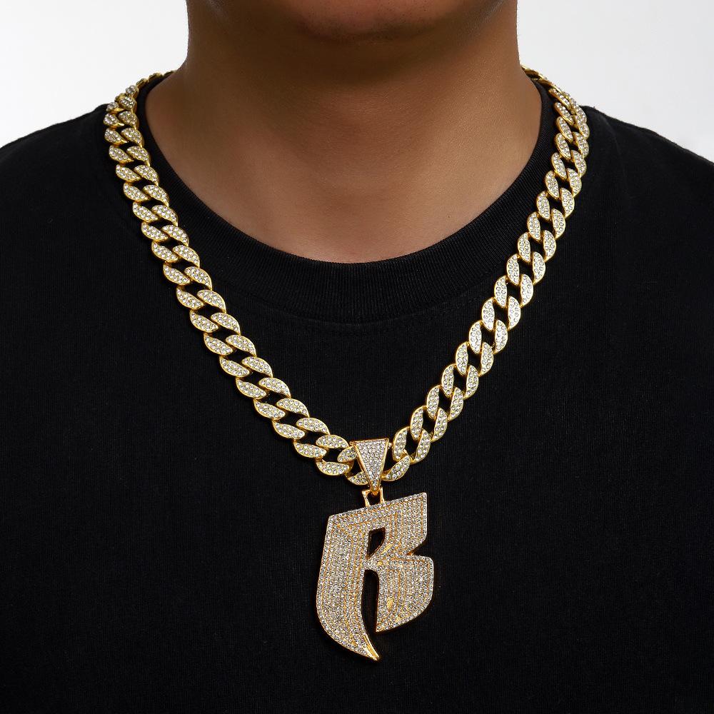 Niche Design Personality Hip Hop Style Letter B Full Diamond Alloy Cuban Chain Buckle Cuban Chain