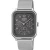 Casio Standard Round Rectangle Multi-Function Analog Men's Watch 24-Hour Display Metal Mesh Band Gray