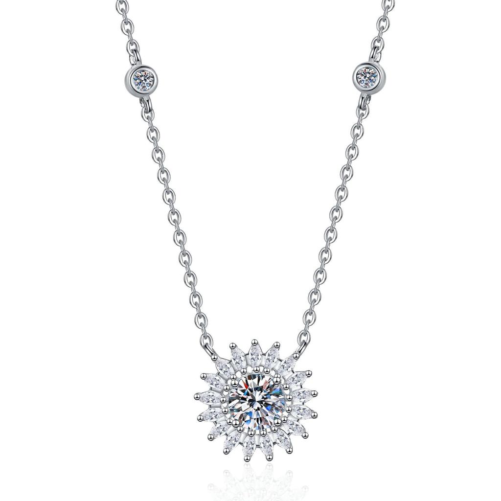Sunflower Style Moissanite Necklace - S925 Sterling Silver, 1 Carat, Elegant & Luxurious Women's Festival Gift