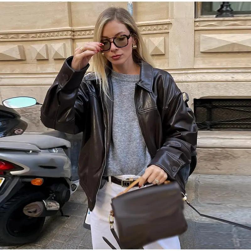Women's Summer Fashion Temperament Autumn and Winter New Imitation Leather Bomber Jacket