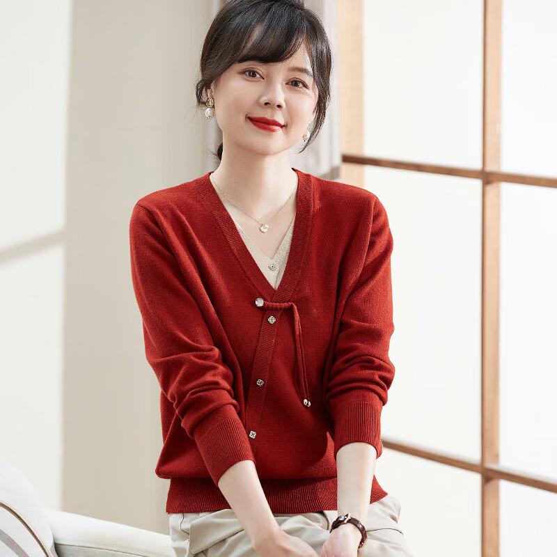 Xihui Women's New Chinese Style Knitted V-Neck Top