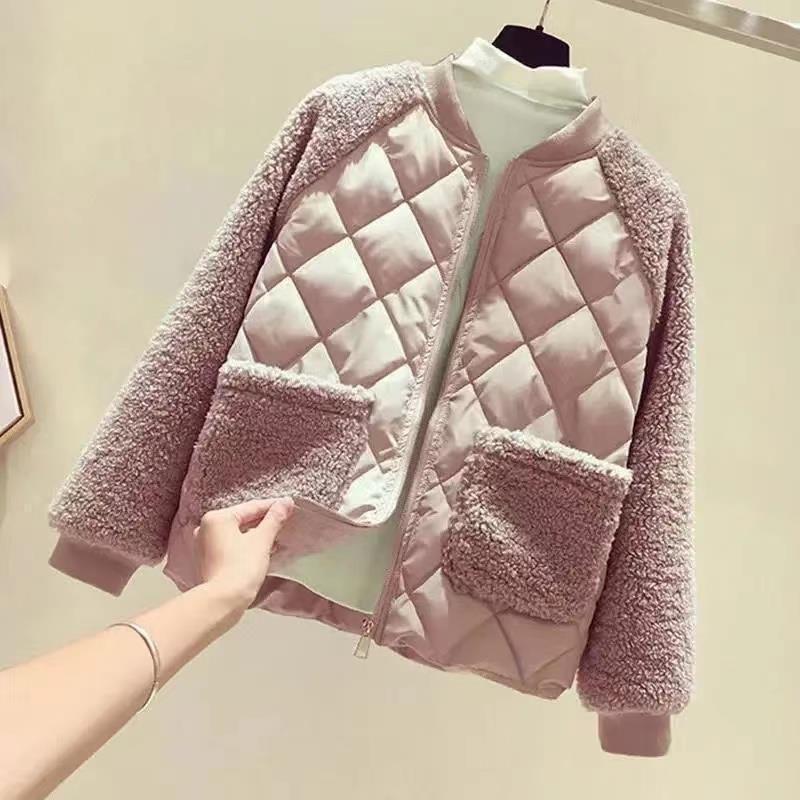 

Short Winter Imitation Wool Lamb Stitching Small Padded Jacket 4XL
