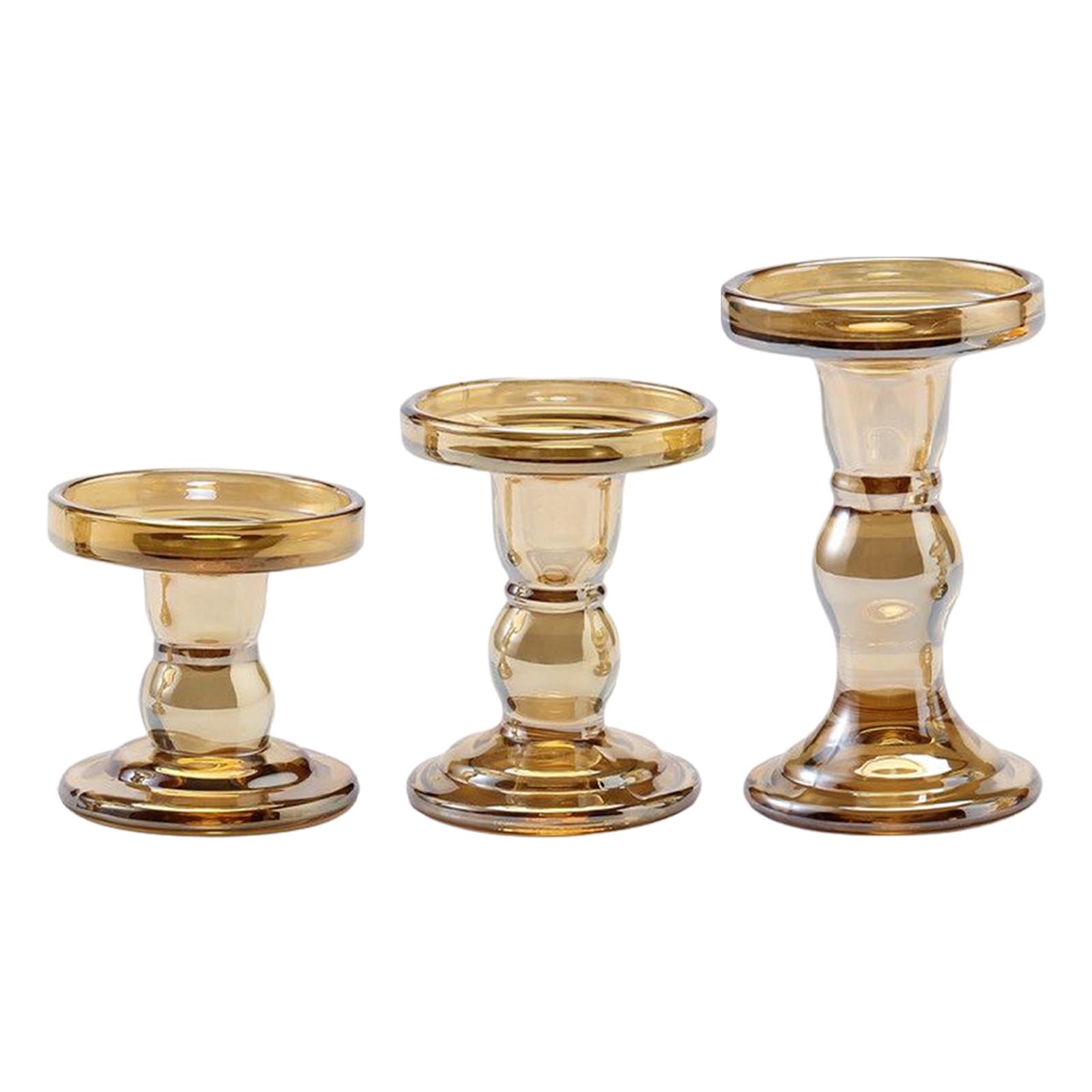 Retro Glass Candle Holder Candlestick Crafts Candelabra Candle Stand for Home Dining Room Candlelight Dinner Decoration Gift 8cmx8.5cm