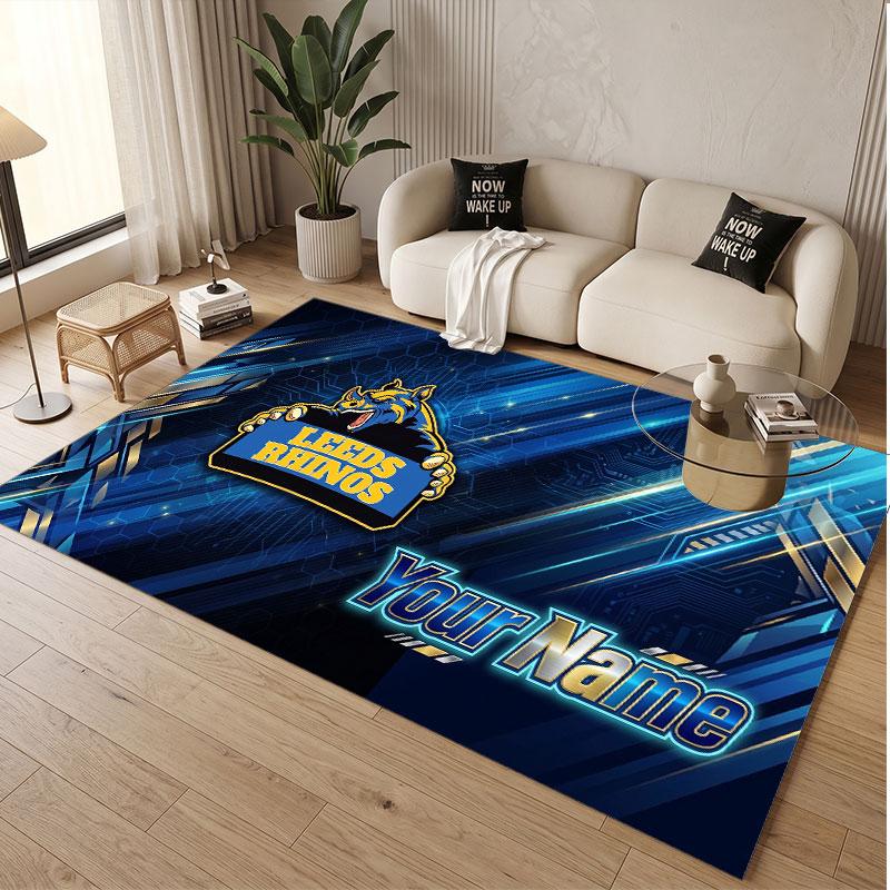 Custom Rug Leeds Rhinos Pattern Print Name Text Soft Non‑Slip Floor Carpet for Home Indoor Decoration
