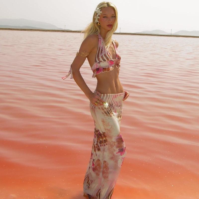 Summer New Neck Print Sexy Vacation Casual Suit Women's Clothing