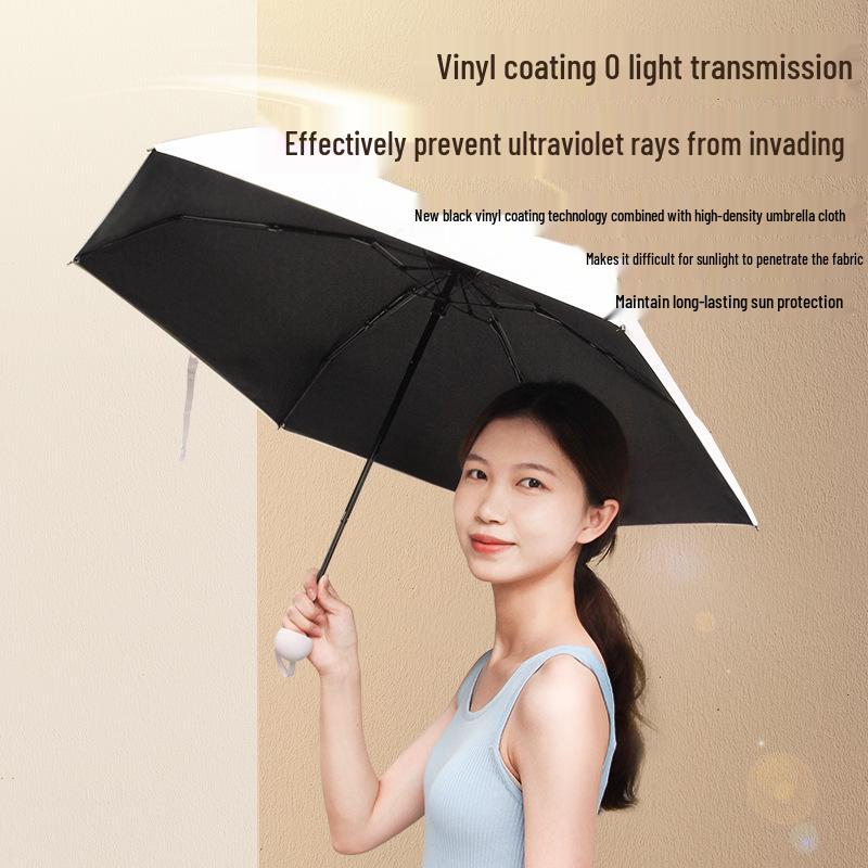 Women's Dual-Use Mini Umbrella: Compact Five-Fold Design, Thickened Fabric, Black Glue for UV Protection, Custom Logo Option