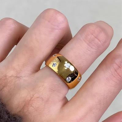 Xiaohongshu Bestseller Geometric Wide Band Diamond Ring for Women - Light Luxury Sand Gold Starry Sky Design