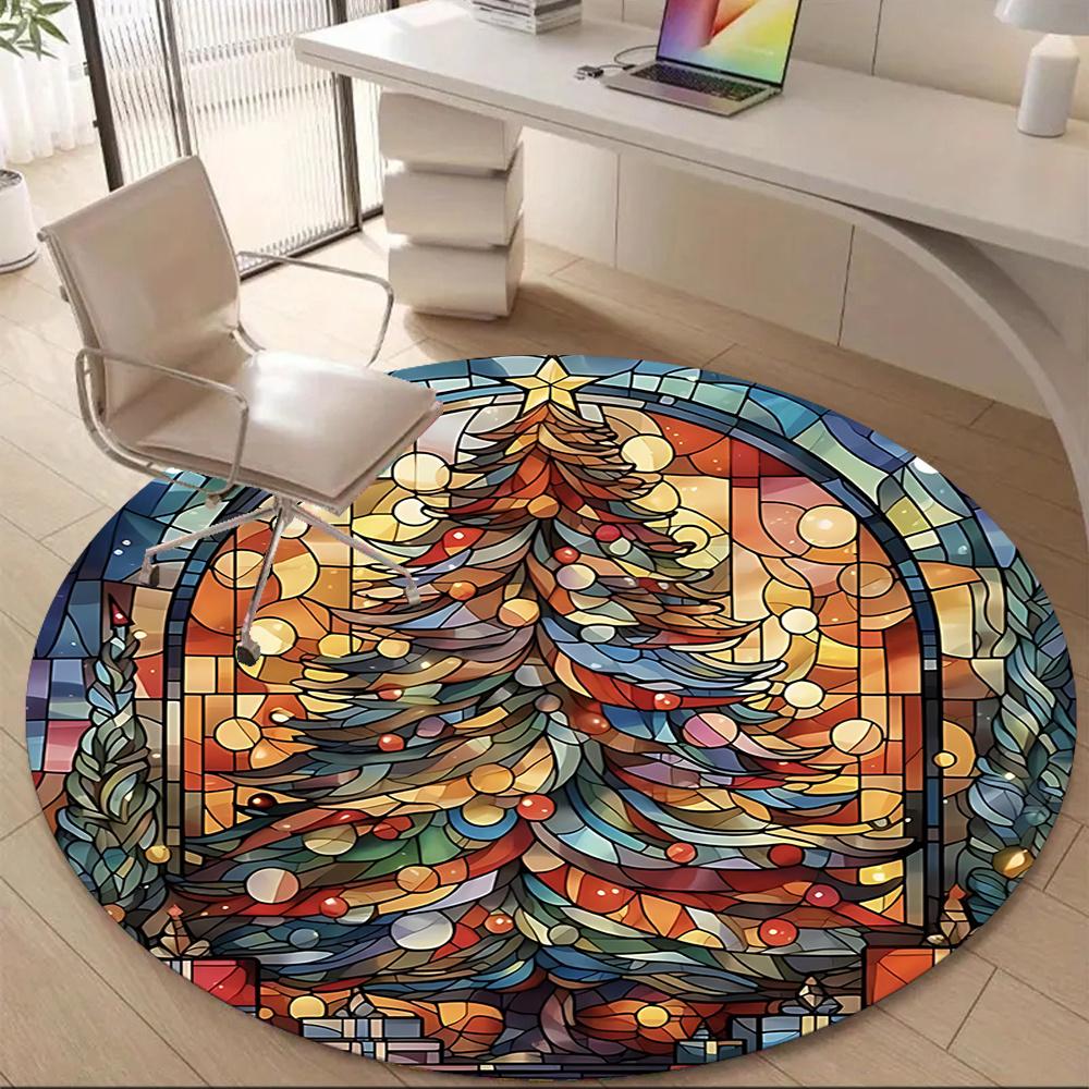 1pc Christmas StainedGlass Office Round Area Rug, Indoor Mat Suitable ForOffice, Under Office Chairs Bedroom Living Room Home Decor, Room Decot141