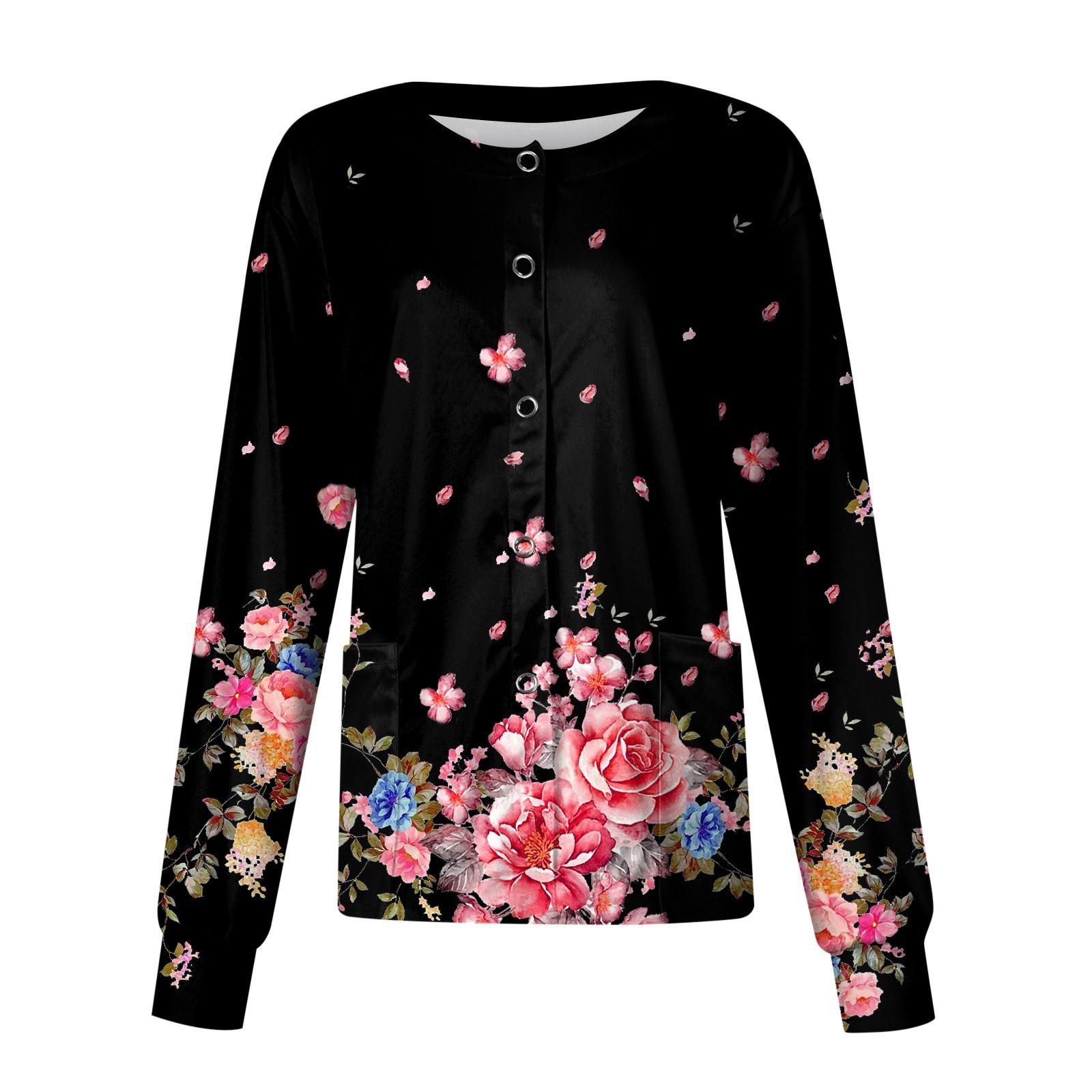 

Женский повседневный однобортный однобортный защитная одежда с длинными рукавами и цветочным принтом, кардиган, топ XXXL чёрный