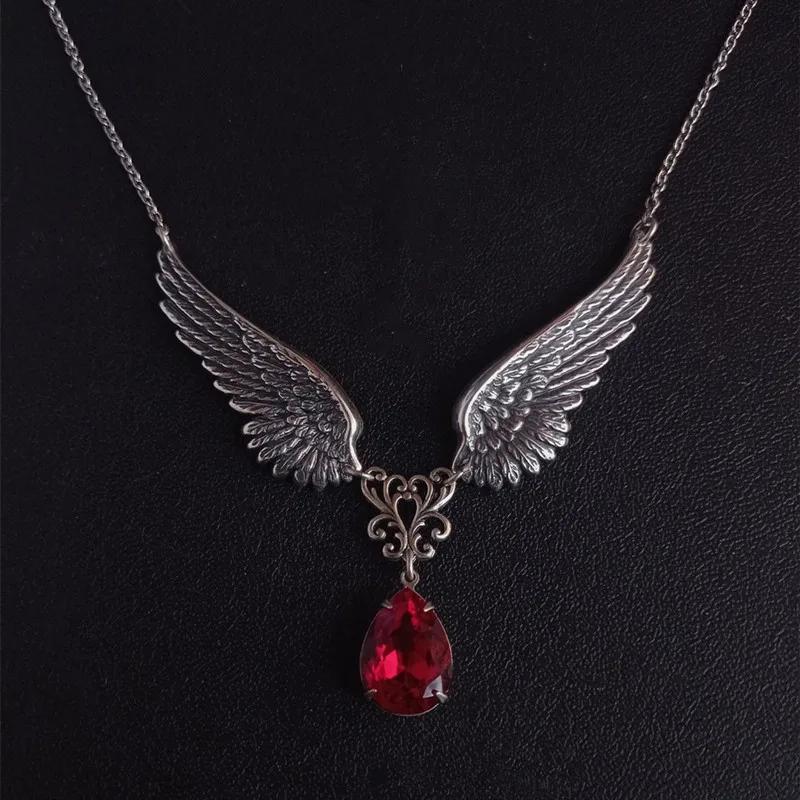 Gothic Silver Plated Heart Angel Wings Necklace Pendant Halloween Wedding Party Holiday Gift for Men and Women Daily Jewelry