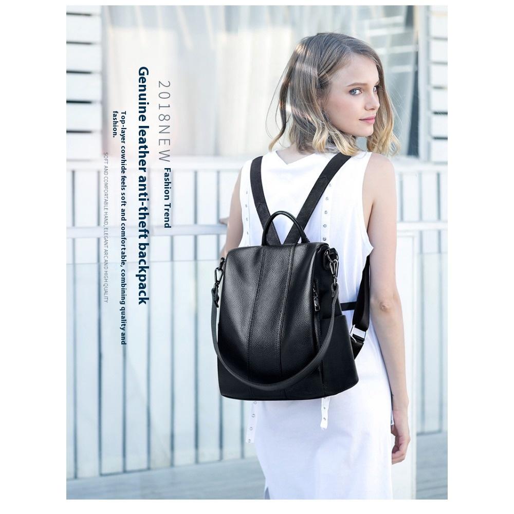 Street Trend Women's Luggage Leather Goods Solid Color Backpack Leather Sewing Line Women's Backpack