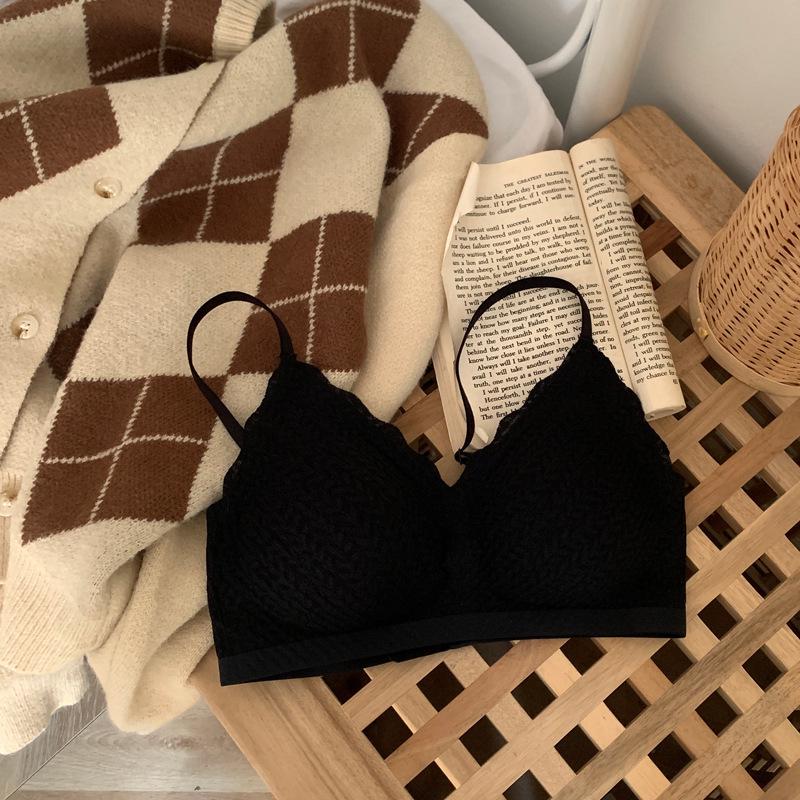 Wheat Ear Lace Seamless Sports Bra - Fixed Cup, Enhances Small Chests, Prevents Sagging, Sexy Look