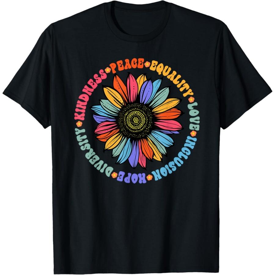 World Peace Supporter Sunflower Floral Outfit Kindness Peace Equality Love Hope Diversity Human Rights Black Floral Sunflower Pattern T-Shirt XXXXXL чёрный