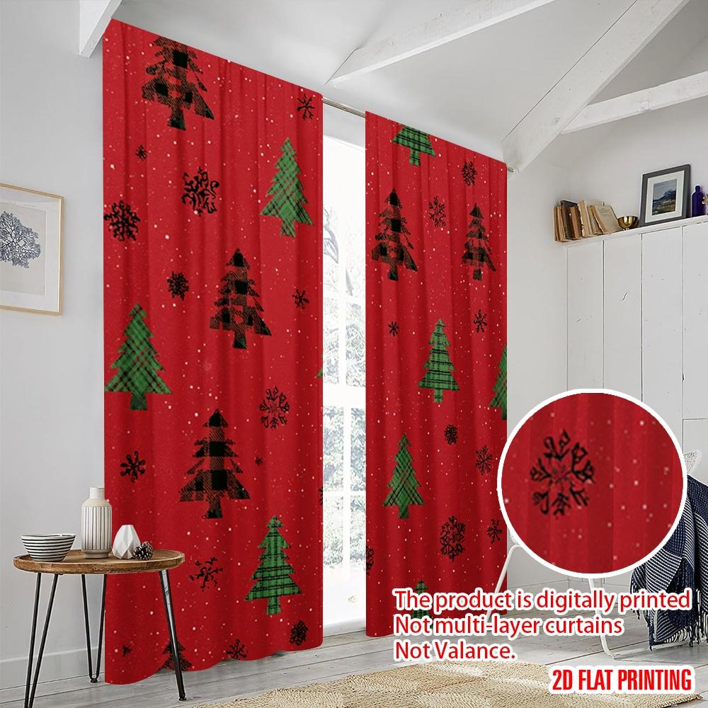 2pcs,2D Plane Printing Popular Curtain Panels Christmas Tree Snowflake Red Versatile Fabric (without Rod) Gifts for Bedroom,