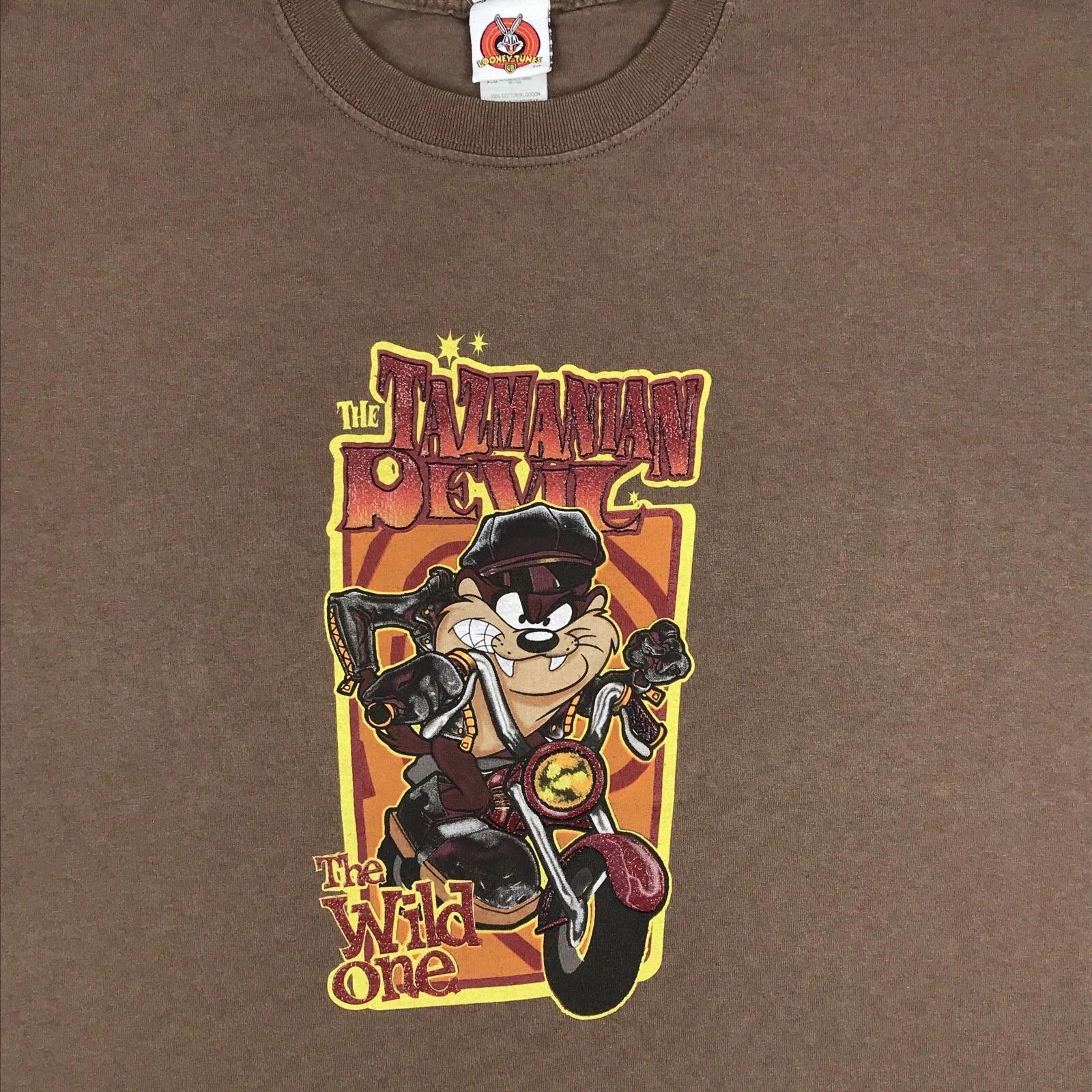 

vtg 90s TAZ THE WILD ONE FREEZE T-Shirt XL cartoon looney tunes biker motorcycle M