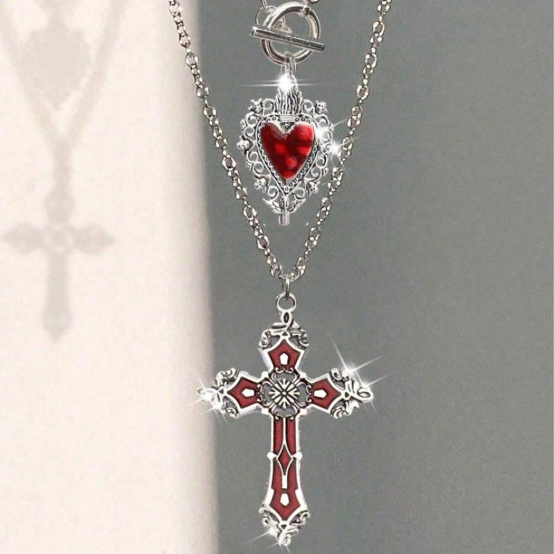 Gothic Heart Shaped Cross Pendant Necklace Set Women'S Punk Style Y2K Accessories Personalized Jewelry Gifts