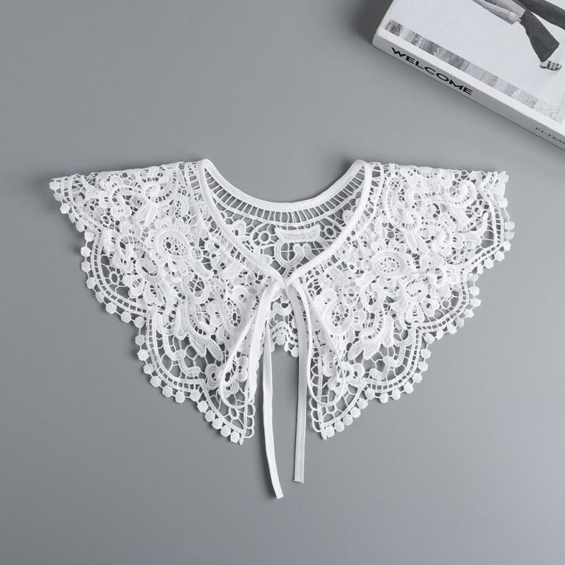 Embroidery Detachable Fake Collar White Women Hollowed Out Floral Shawl Neckline For Dress Sweater