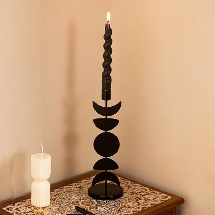 Black Pillar Candle Holder Iron Candlestick Sun Moon Star Metal Candle Stand for Weddings and Festival Table Decoration