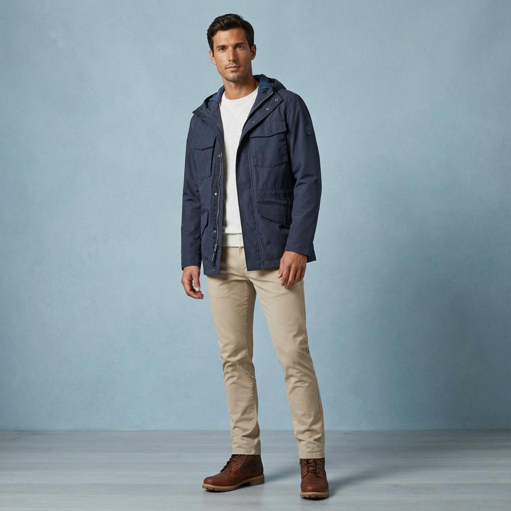 Timberland Jachetă cu glugă și fermoar ascuns, culoare solidă, pentru bărbați, jachete, Albastru A2EQV-433