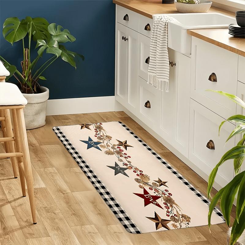 1pc Five-Pointed Star Theme Printed Kitchen Mat, Light Weight, Mat, Soft Padded Runner for Living Room, Bedroom, Kitchen