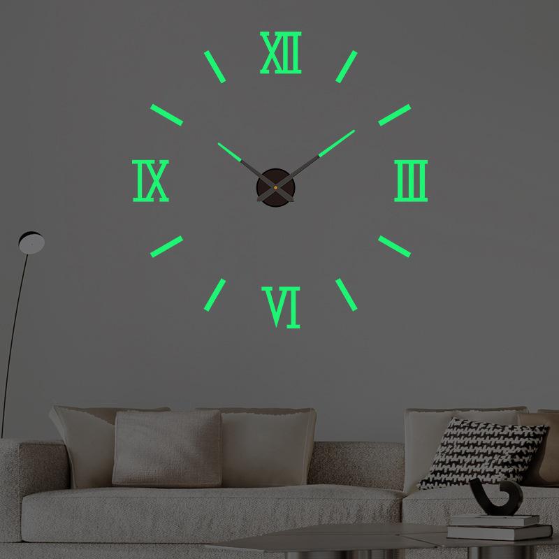 

No Punching Luminous DIY Wall Clock for Bedroom and Living Room Roman Mirror Clock Silent Acrylic Clock Nordic luminous