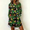 Women's Casual Long Sleeve Neck Dress with Christmas Print for Holiday Party