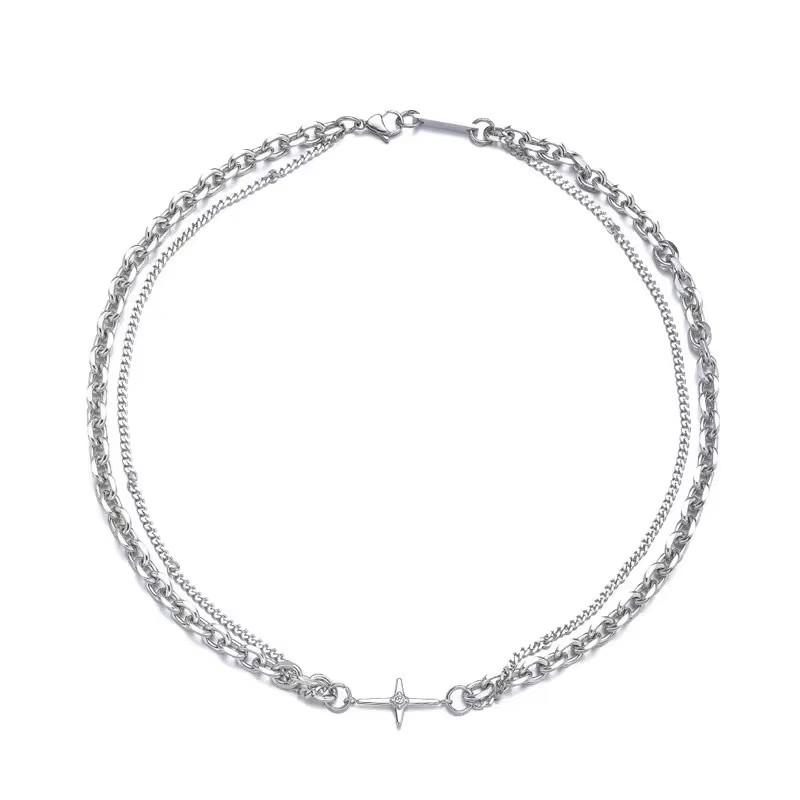 Cross Star Titanium Steel Necklace Unisex No Fade Hip Hop Sweater Chain
