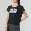 Under Armour Buchstabenmuster bedrucktes Lauf-Trainings-Fitness-Kurzarm-T-Shirt Damen Oberteile Schwarz 1363494-001