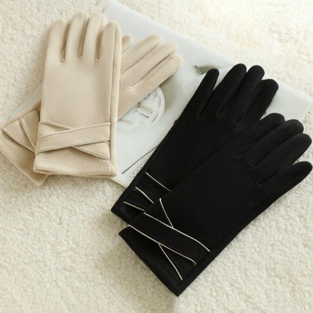 Thickened  Gloves Plush Winter Mittens Vintage Women Suede Gloves  Cycling