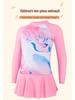 2025 Pink Tie-Dye Long Sleeve Two-Piece Swimsuit for Girls: Includes Short Skirt