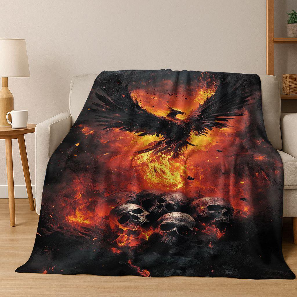 Colorful Rebirth Fire Phoenix Divine Bird Flannel Blanket,Warm and Cozy Soft Throw Blanket for Home Bedroom Bed Sofa Cover Kid