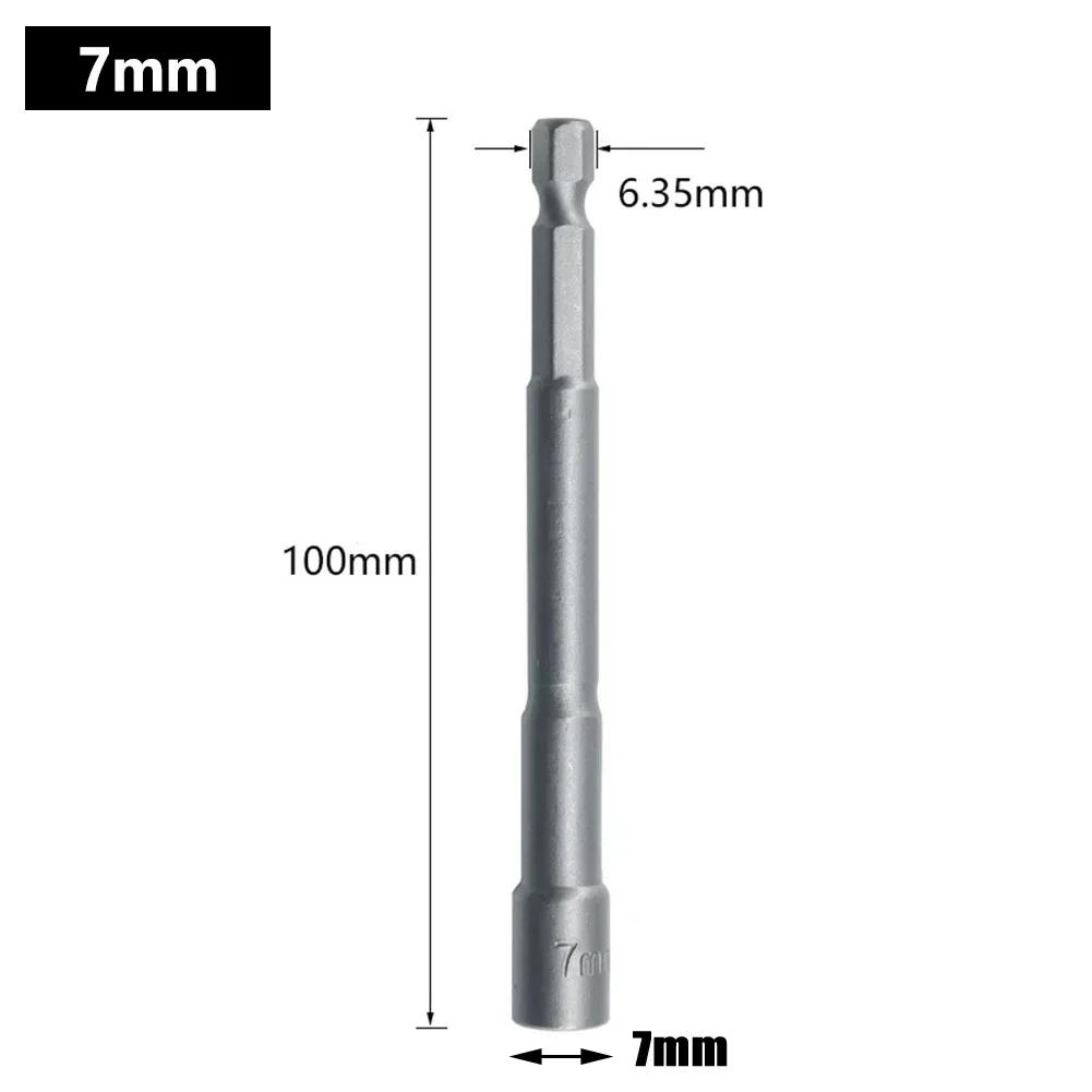 100mm Länge Vertiefen Kraft Nusstreiber Bohrer 6-19MM Schlag Stecknussadapter Für Elektrowerkzeuge 6,35MM Sechskantschaft