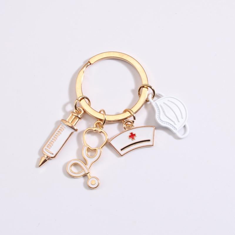 Doctor Keychain Medical Tool Key Ring Injection Syringe Stethoscope Nurse Cap Key Chain Medico Gift DIY Jewelry Handmade