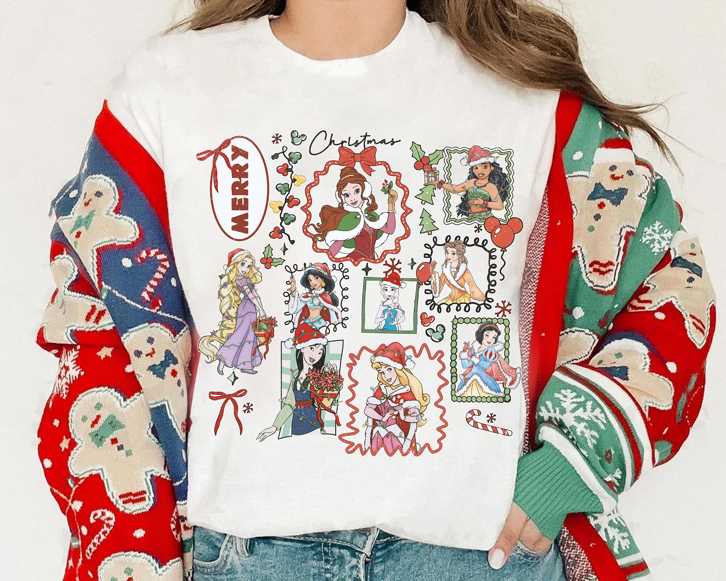 Princess Merry Christmas Coquette Bow Tshirt Princess Castle Christmas Lights Shirt Ariel Belle Mulan Snow White S