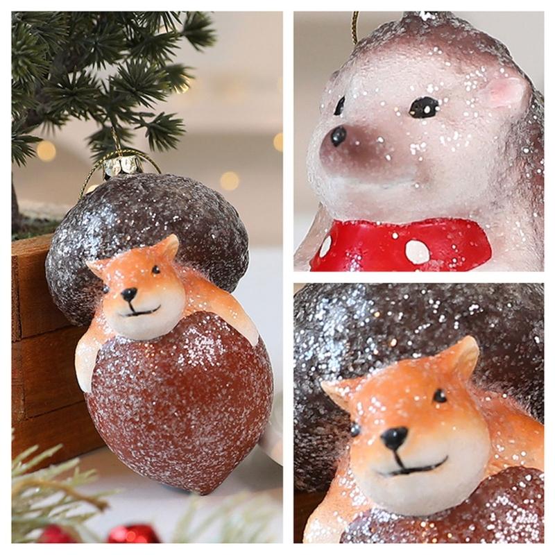 Unique Animal Designs Christmas Ball Decoration Plastic Foxes/Hedgehog Ornament Family Festival Supplies