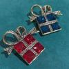 Retro Christmas Glass Rhinestone Brooch Gift Box - Fashion Holiday Pin for Coats and Suits