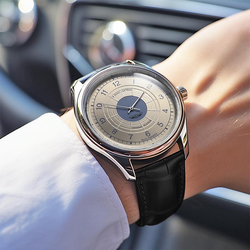Herren-Quarzwerk-Uhr Lederarmband Uhr Digitale Ziffern Armbanduhr