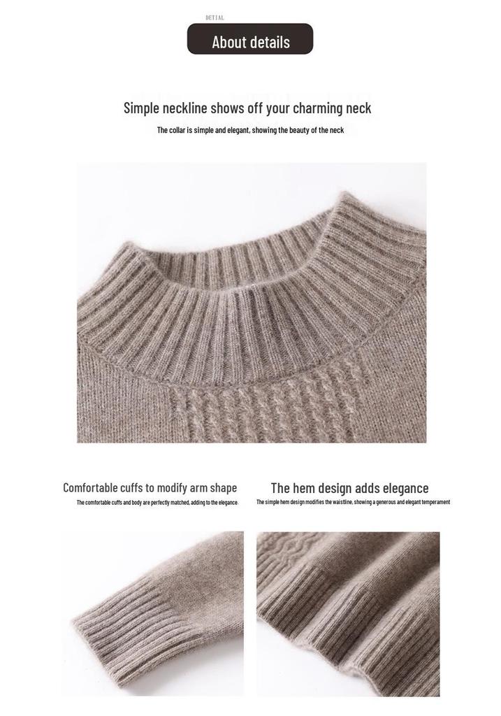 Women's Cashmere Wool Sweater - Autumn Winter, Warm Loose Fit, Half High Collar, Pure Color, Thickened Mother's Wear