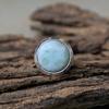 Natural Round Dominican Larimar Gemstone 925 Sterling Silver Gift Ring