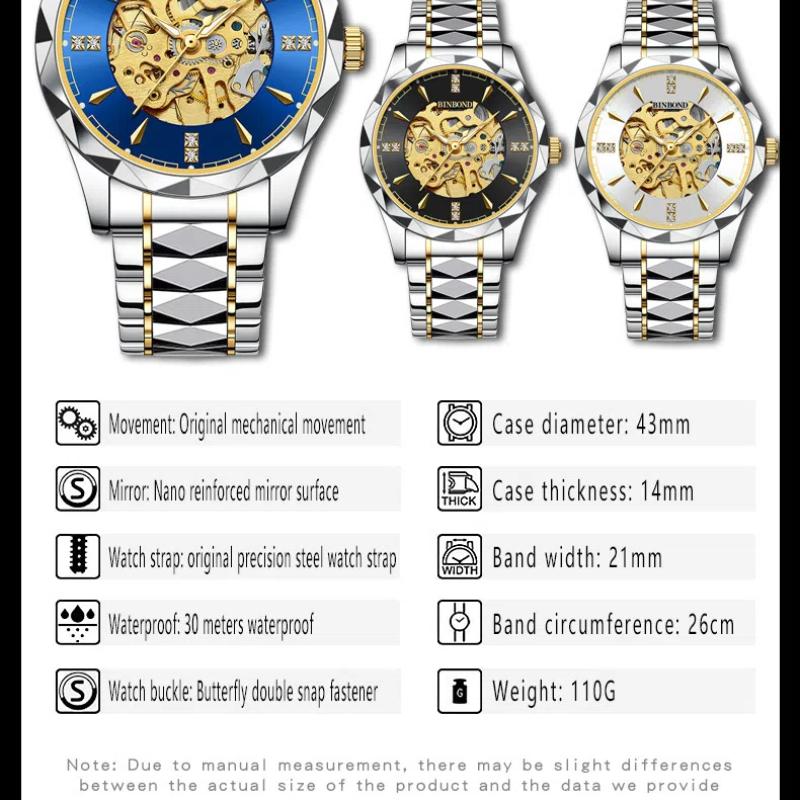 Fully Automatic Tourbillon Hollow Mechanical Watch Light Luxury Diamond Inlaid Dial Men's Waterproof Luminous Business Watch