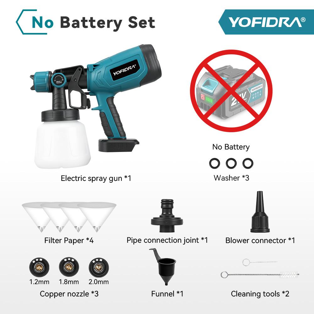 Yofidra 1000ML Electric Spray Paint Gun Home Cordless Sprayer Auto Furniture Steel Coating Airbrush For Makita 21V Battery Pin