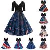 Women’s Casual Fashion Independence Day Printed V-Neck Retro Short-Sleeve Dress