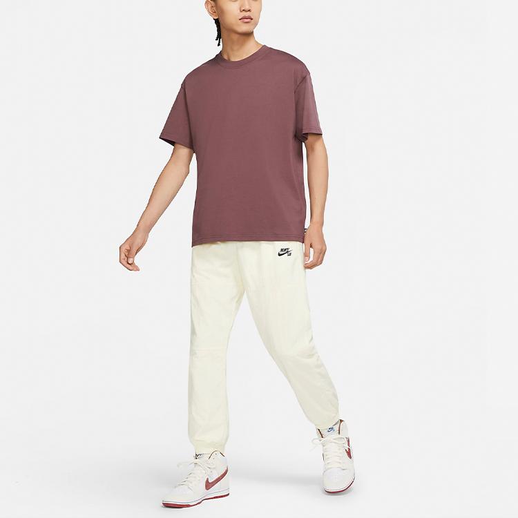 Nike Solid Color Loose-Fit Crew Neck T-Shirt Men Tops Burgundy DB9976-646