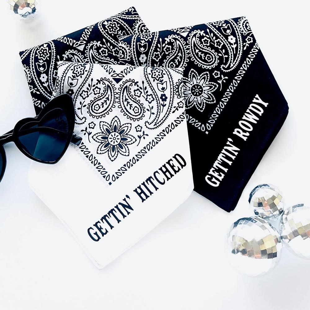 Gettin’ Hitched Gettin’ Rowdy Cotton Bride Bandana Space Cowgirl Western Austin Bachelorette Wedding Souvenirs Bride To Be
