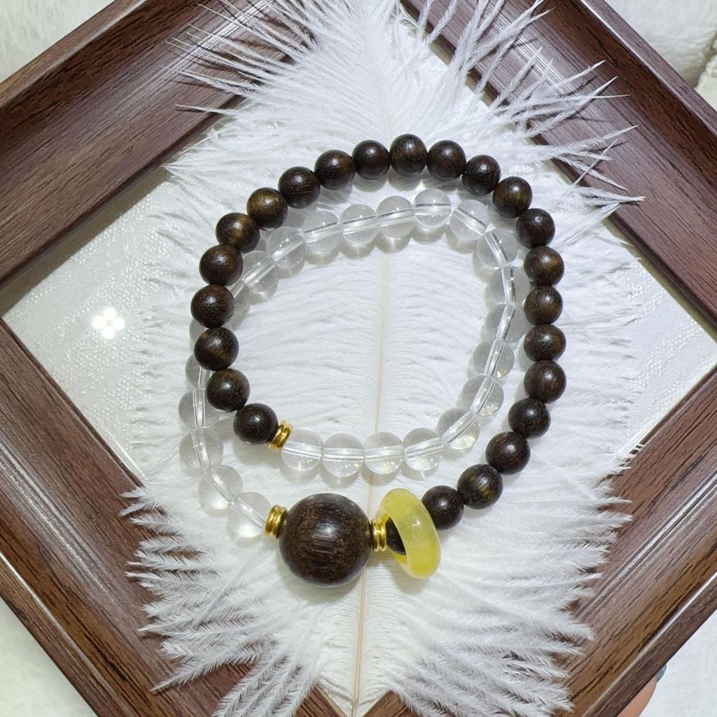 Original Chinese Agarwood Multi-Treasure Bracelet for Women - Natural Wood Beads, Retro High-End Style