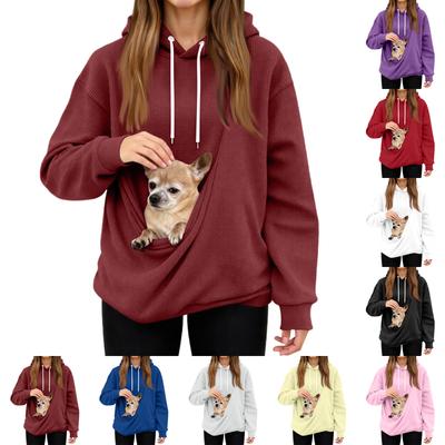 Men's And Women's Unisex Fashion Casual Top Solid Color Long Sleeve Pet Pocket Hoodie Sweatshirt