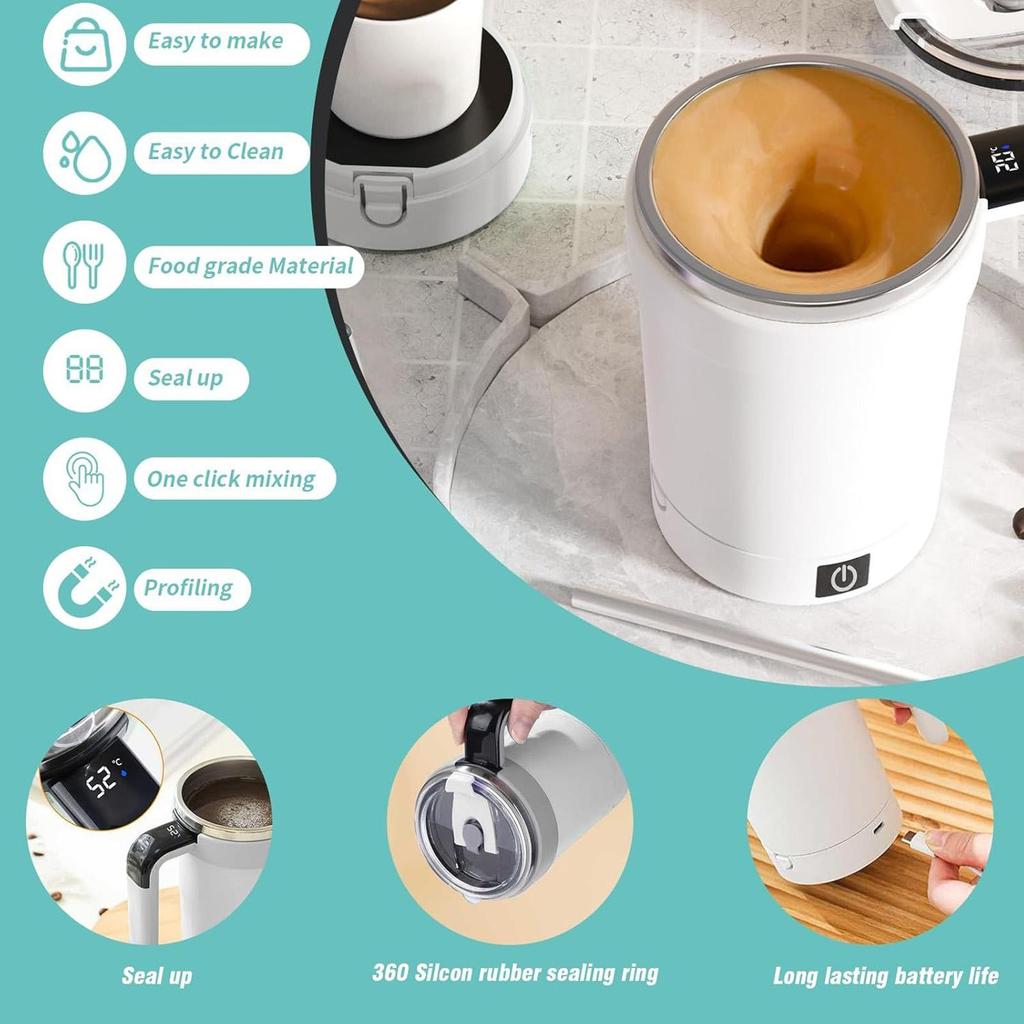 Automatic Stirring Cup 380ml Stirring Coffee Cup Electric Magnetic Rechargeable with Temp Display Stirrer for Home Office Trips